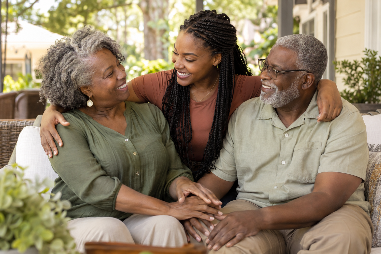 Grandparents sharing a joyful moment with their granddaughter